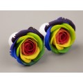 Rainbow flower earrings for stretched earlobes LGBTQ+ wedding jewelry Colorful rose ear plugs and tunnels