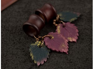 Teal and burgundy leaves wooden tunnels  8-20mm