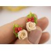 Cute Xmas earrings Tiny beige rose and Holly berry Christmas gift idea Holiday party jewelry