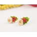 Cute Xmas earrings Tiny beige rose and Holly berry Christmas gift idea Holiday party jewelry