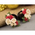 Cute Xmas earrings for stretched ears Tiny roses red green Holly berries Handmade gauges and plugs