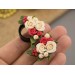 Cute Xmas earrings for stretched ears Tiny roses red green Holly berries Handmade gauges and plugs