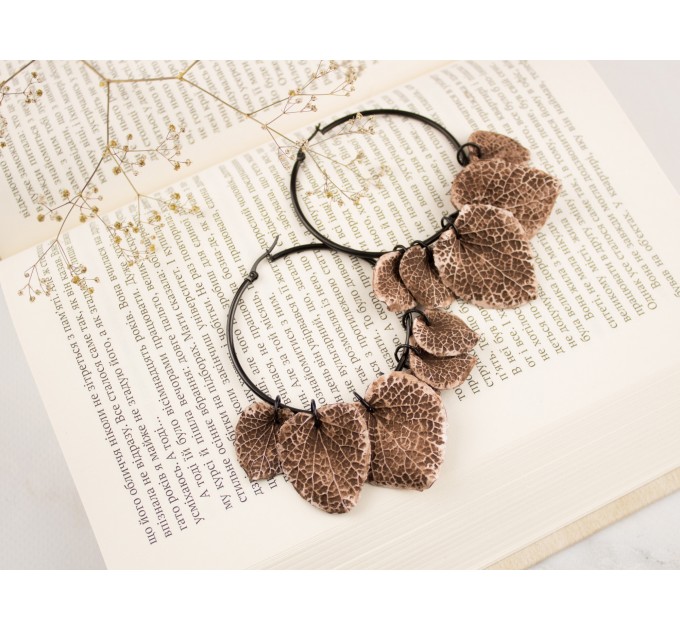 Ancient bone leaves beige brown Hoop hangers for tunnels Ear plugs and gauges Viking handmade
