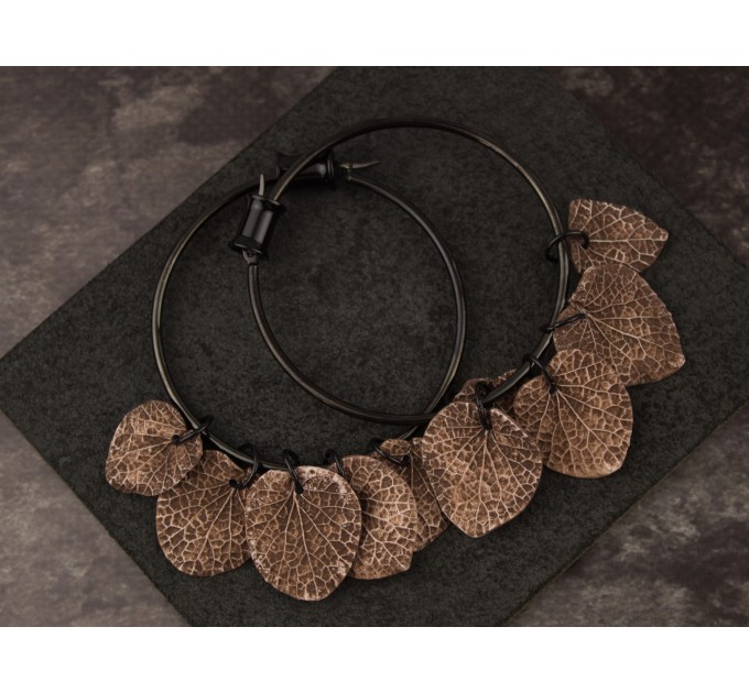Ancient bone leaves beige brown Hoop hangers for tunnels Ear plugs and gauges Viking handmade
