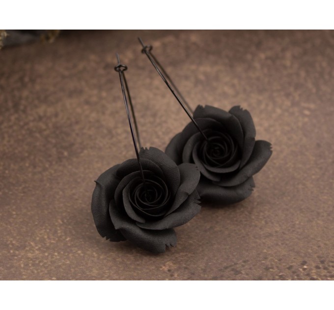Black rose hoop hangers for tunnel earrings Gothic jewelry for stretched ears Witch gift idea Flower plugs and gauges