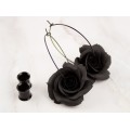 Black rose hoop hangers for tunnel earrings Gothic jewelry for stretched ears Witch gift idea Flower plugs and gauges