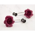 Deep wine red burgundy rose hoop earrings Flower hangers for tunnels Elegant jewelry for stretched ears Handmade