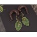 Woodland gauge earrings for stretched ears Dangle green leaf plugs Celtic knot tunnels Handmade