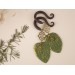 Woodland gauge earrings for stretched ears Dangle green leaf plugs Celtic knot tunnels Handmade