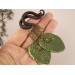 Woodland gauge earrings for stretched ears Dangle green leaf plugs Celtic knot tunnels Handmade