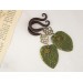 Woodland gauge earrings for stretched ears Dangle green leaf plugs Celtic knot tunnels Handmade