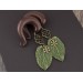 Woodland gauge earrings for stretched ears Dangle green leaf plugs Celtic knot tunnels Handmade