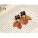 Fall leaves tunnel earrings Chain hangers for gauges Vivid autumn jewelry for stretched ears Bright wooden plugs