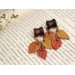 Fall leaves tunnel earrings Chain hangers for gauges Vivid autumn jewelry for stretched ears Bright wooden plugs