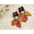 Fall leaves tunnel earrings Chain hangers for gauges Vivid autumn jewelry for stretched ears Bright wooden plugs