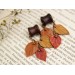 Fall leaves tunnel earrings Chain hangers for gauges Vivid autumn jewelry for stretched ears Bright wooden plugs
