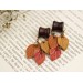 Fall leaves tunnel earrings Chain hangers for gauges Vivid autumn jewelry for stretched ears Bright wooden plugs