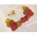 Golden screw back tunnel earrings for stretched ears with orange yellow red fall leaves Hoop hangers Handmade