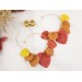 Golden screw back tunnel earrings for stretched ears with orange yellow red fall leaves Hoop hangers Handmade
