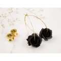 Black rose hoop earrings Golden screw back ear tunnels Brass hammered hangers Gothic jewelry for stretched ears