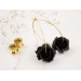 Black rose hoop earrings Golden screw back ear tunnels Brass hammered hangers Gothic jewelry for stretched ears