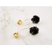 Black rose hoop earrings Golden screw back ear tunnels Brass hammered hangers Gothic jewelry for stretched ears
