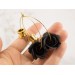 Black rose hoop earrings Golden screw back ear tunnels Brass hammered hangers Gothic jewelry for stretched ears