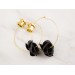 Black rose hoop earrings Golden screw back ear tunnels Brass hammered hangers Gothic jewelry for stretched ears