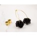 Black rose hoop earrings Golden screw back ear tunnels Brass hammered hangers Gothic jewelry for stretched ears