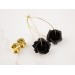 Black rose hoop earrings Golden screw back ear tunnels Brass hammered hangers Gothic jewelry for stretched ears