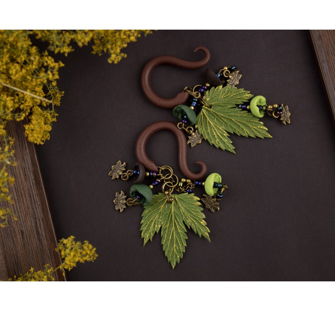 Maple leaves dangle plug earrings Woodland gauges Botanical jewelry for stretched ears