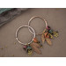 Hammered copper hoop hangers for ear tunnels with maple leaves and handmade beads Boho jewelry for stretched ears