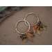 Hammered copper hoop hangers for ear tunnels with maple leaves and handmade beads Boho jewelry for stretched ears