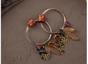 Hammered copper hoops tunnel hangers maple leaves 8-20mm 