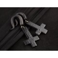 Gothic earrings for gauged ears 5-14mm Black inverted cross Witchcraft Halloween plugs and tunnels Metalhead gift Satanic 