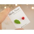 Cute Christmas stud earrings with tiny holly berry and leaf Mismatched Asymmetrical Xmas gift idea 