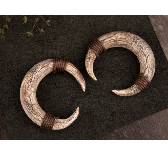 Viking style gauge earrings for stretched ears Ancient horn Brutal jewelry for men