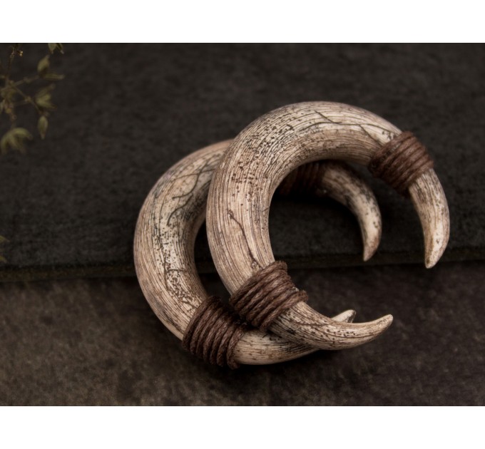 Viking style gauge earrings for stretched ears Ancient horn Brutal jewelry for men