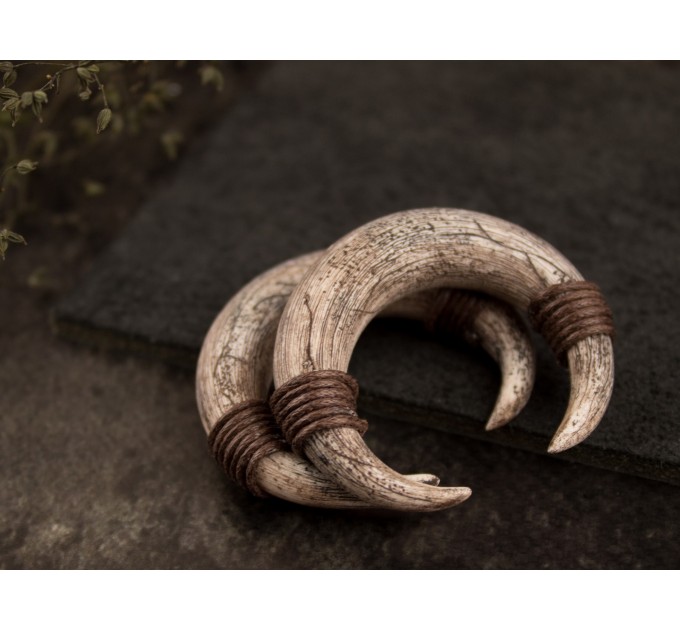 Viking style gauge earrings for stretched ears Ancient horn Brutal jewelry for men