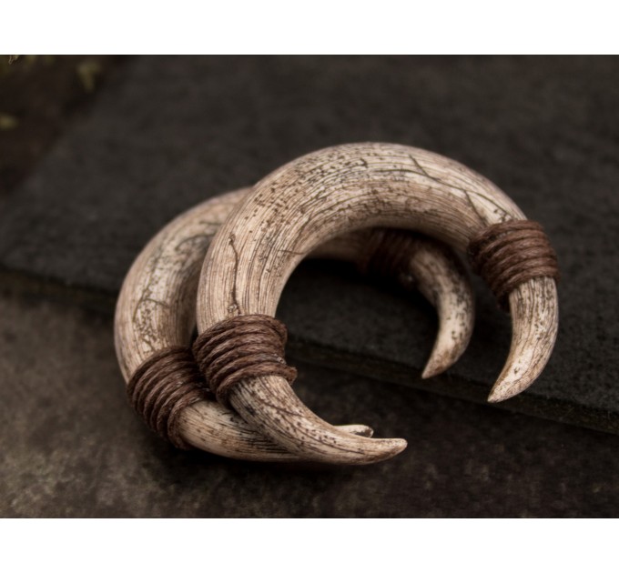 Viking style gauge earrings for stretched ears Ancient horn Brutal jewelry for men
