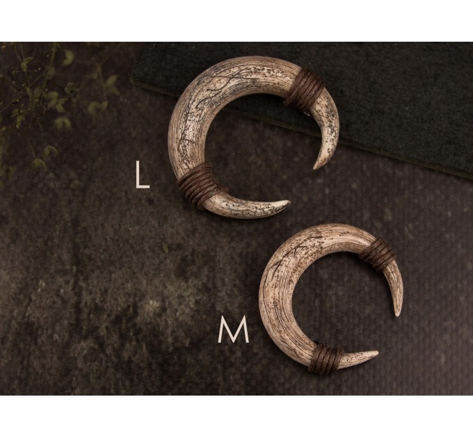 Viking style gauge earrings for stretched ears Ancient horn Brutal jewelry for men