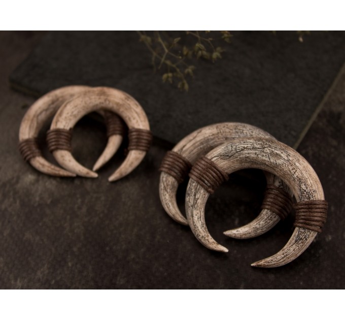 Viking style gauge earrings for stretched ears Ancient horn Brutal jewelry for men