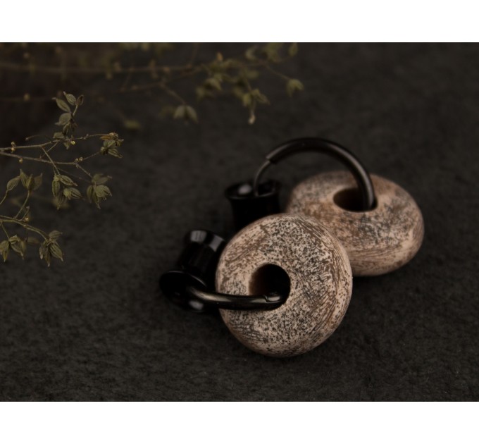 Ancient stone imitation hoop earrings Viking jewelry for guy Unisex brutal ear hangers Bone tunnels and plugs