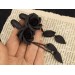 Gothic wedding dangle chain plug earrings for stretched ears Black rose and leaves Witch gift gauges Dark aesthetic