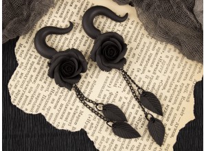 Black rose chain leaves gauges 5 - 14mm
