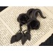 Gothic wedding dangle chain plug earrings for stretched ears Black rose and leaves Witch gift gauges Dark aesthetic