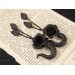 Gothic wedding dangle chain plug earrings for stretched ears Black rose and leaves Witch gift gauges Dark aesthetic