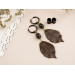 Long ear plugs with dark brown realistic leaf Unique woodland jewelry for stretched ears Hoop hangers for tunnel earrings 