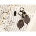 Long ear plugs with dark brown realistic leaf Unique woodland jewelry for stretched ears Hoop hangers for tunnel earrings 