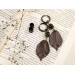 Long ear plugs with dark brown realistic leaf Unique woodland jewelry for stretched ears Hoop hangers for tunnel earrings 